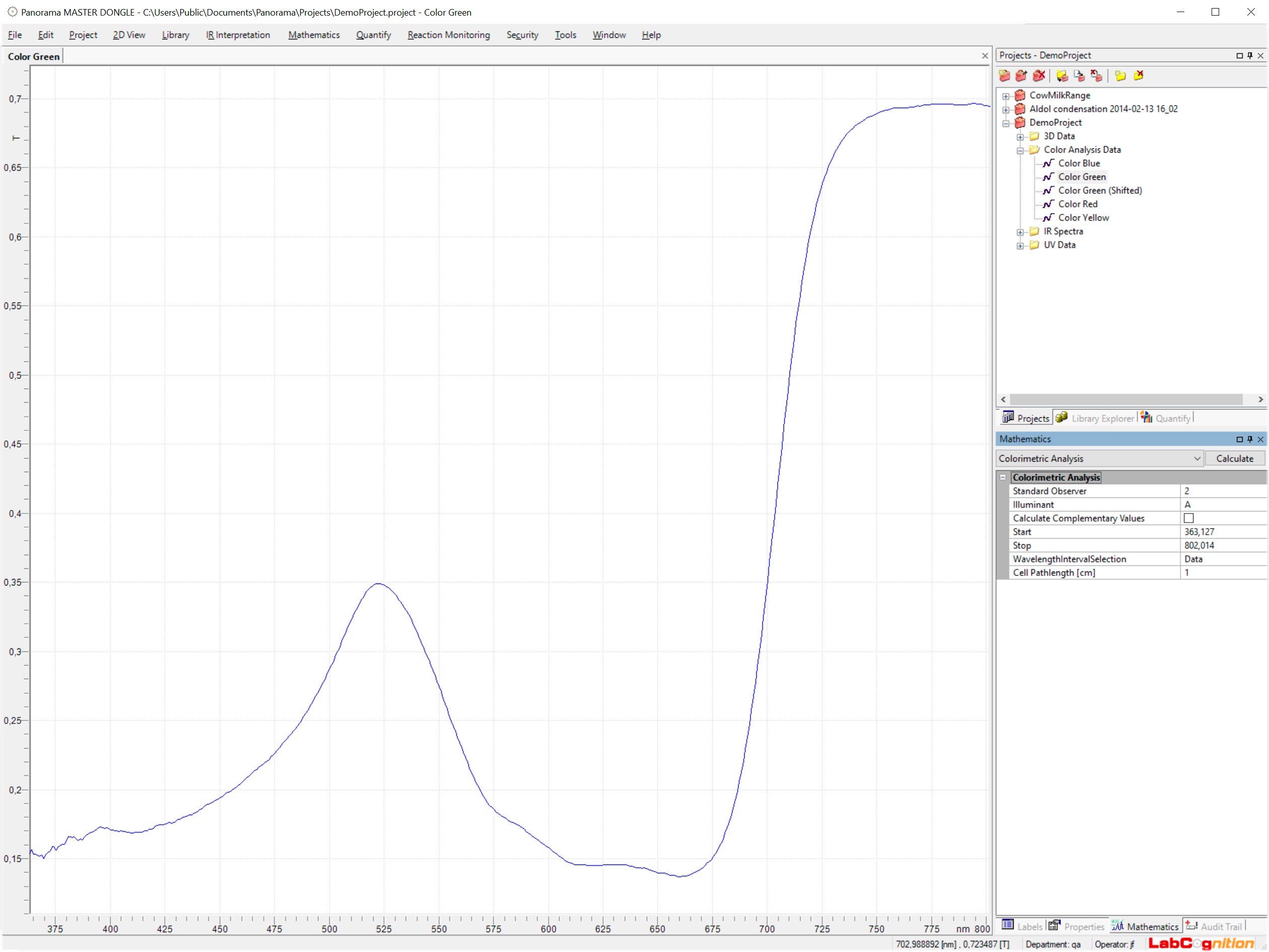 Software Interface shwoing add on module for color analysis