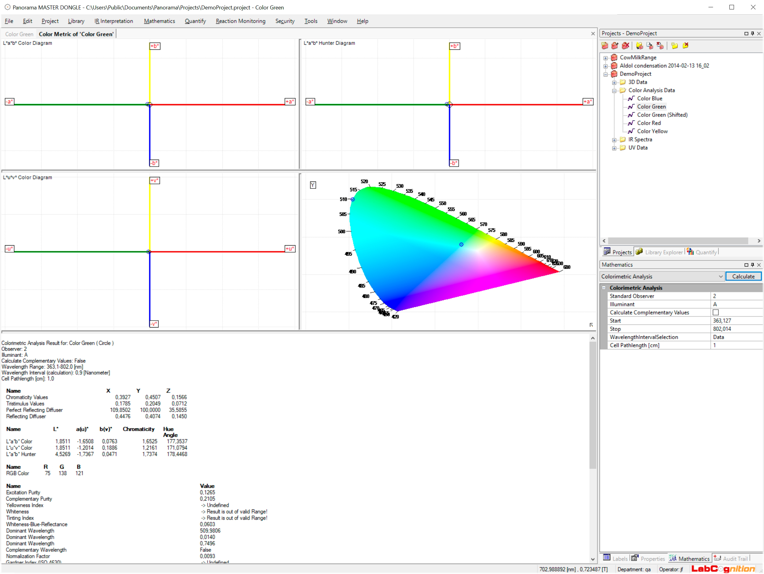 Color Analysis Module Software Interface shwoing add on module for color analysis