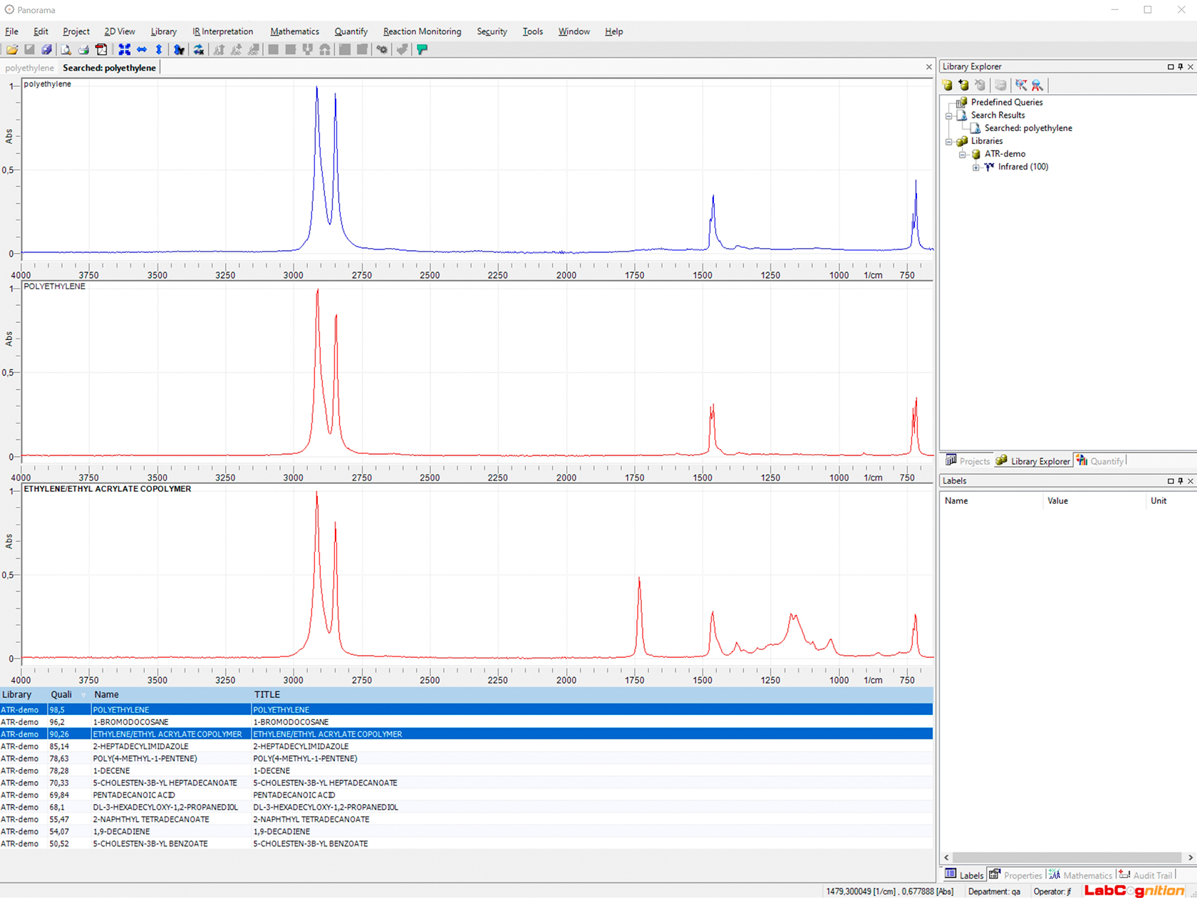 Software interface showing the add on module for library spectrum search